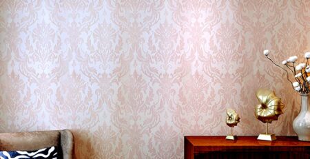 HANMERO Classic Glitter Damask Wallpaper Roll for Bedroom Living Room Pink