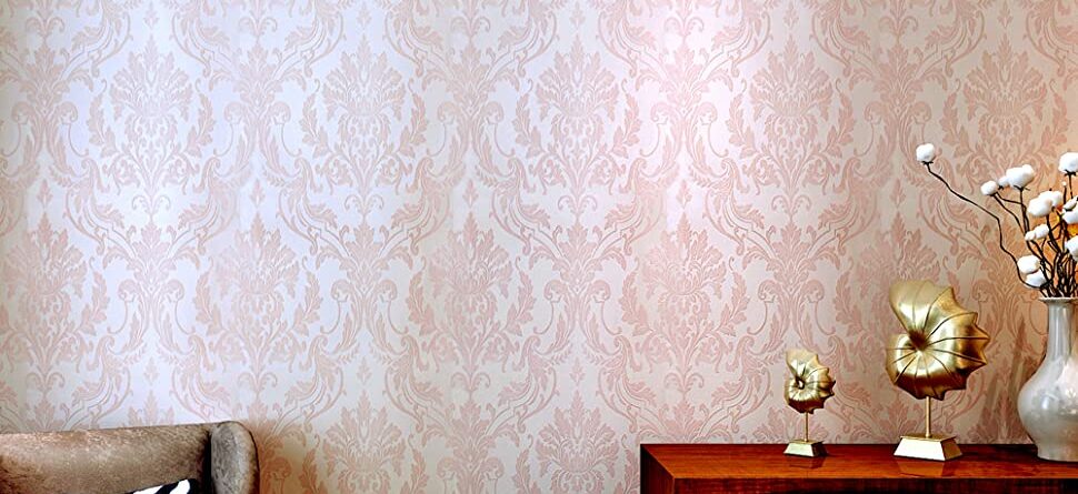 HANMERO Classic Glitter Damask Wallpaper Roll for Bedroom Living Room Pink