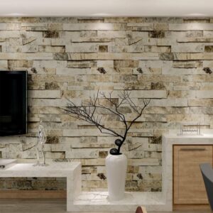 HANMERO Brick Wallpaper Imitation Brick Marble Wall Pattern Looks Real Up Wallpaper 20.86 inches by 393.7 inches Long Murals PVC Vinyl Dimensional 3D Wall Paper TV Living Room Bedroom Decor