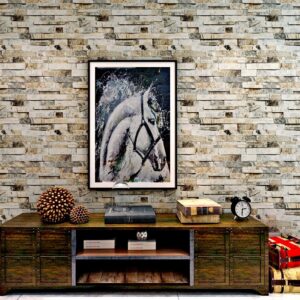 Hanmero Imitation Brick Marble Wall Pattern Wallpaper Beige Cream Grey - Image 2