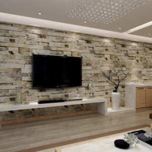 Hanmero Imitation Brick Marble Wall Pattern Wallpaper Beige Cream Grey - Image 3