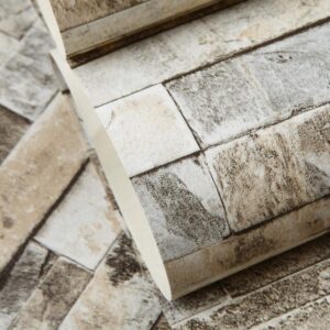 Hanmero Imitation Brick Marble Wall Pattern Wallpaper Beige Cream Grey - Image 6
