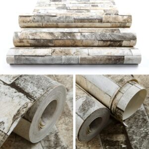 Hanmero Imitation Brick Marble Wall Pattern Wallpaper Beige Cream Grey - Image 7