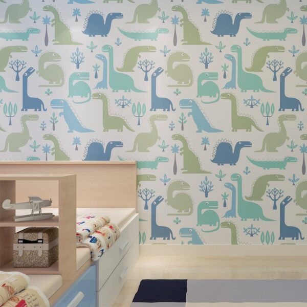 HANMERO Vivid Cartoon Art Dinosaur World Decor Nursery Decal Embossing Non-woven Fabrics Wallpaper for Children Kids Room Entertainment Room Setting Room