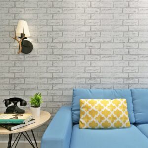 HANMERO Vintage White Gray Brick Imitation Pattern Contact Wall Paper