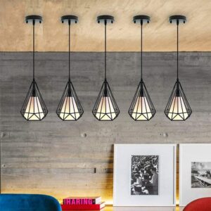 Retro Style Ceiling Pendant Light - Black Iron Basket Cage - Image 4