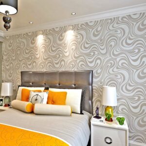 HANMERO Minimalist Abstract Curves Glitter 3D Wallpaper Cream White and Taupe - Image 3