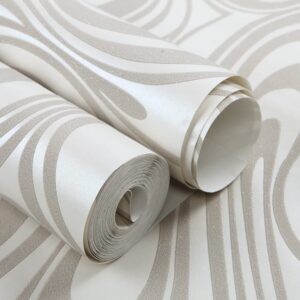 HANMERO Minimalist Abstract Curves Glitter 3D Wallpaper Cream White and Taupe - Image 4