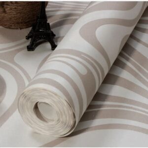 HANMERO Minimalist Abstract Curves Glitter 3D Wallpaper Cream White and Taupe - Image 7
