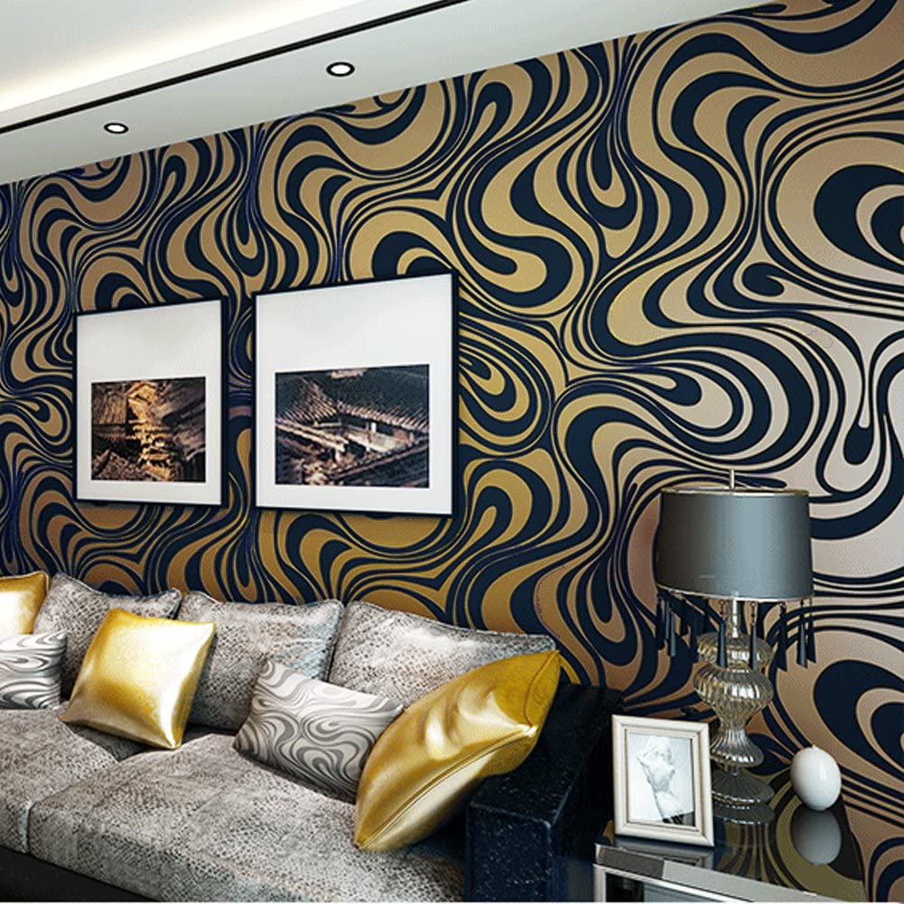 Hanmero Minimalist Abstract Curves Glitter 3D Wallpaper Gold&Black