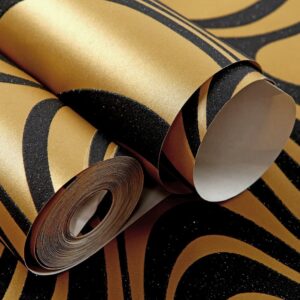 Hanmero Minimalist Abstract Curves Glitter 3D Wallpaper Gold&Black - Image 5