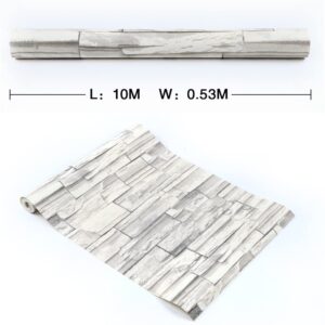 HANMERO Rural Style Imitation 3D Grey Brick Wall Pattern Wallpaper - Image 6