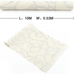Hanmero Romantic Rose 3D Flower Pattern Embossed Flocking Wallpaper Silver - Image 4