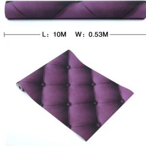 Hanmero Vintage 3D Faux Leather Textured Lattice Wallpaper Purple - Image 5