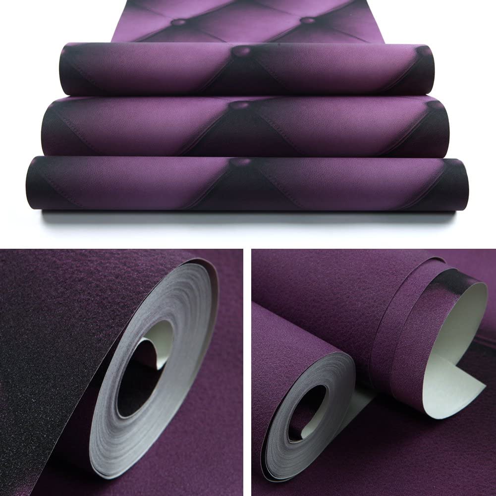 Hanmero Vintage 3D Faux Leather Textured Lattice Wallpaper Purple