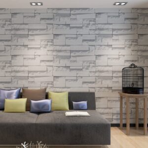 HANMERO Wallcovering 3d Wall Murals Brick Background Wallpaper Rolls for Living Room Bedroom Wall Decor Grey