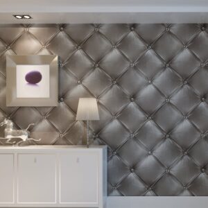 HANMERO Vintage 3D Faux Leather Textured Lattice Wallpaper Vinyl Wall Paper Mural 20.8" x 393.7" for Living Room TV Background Grey