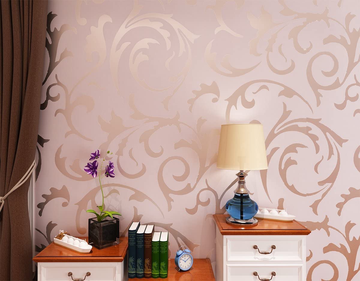 Hanmero Flocking Victorian Damask Embossed Wallpaper Pink & Gray -  Homesbrand