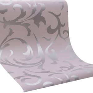 Hanmero Flocking Victorian Damask Embossed Wallpaper Pink & Gray - Image 4