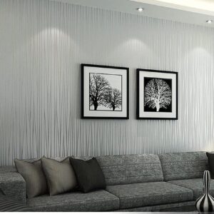 Hanmero Classic Flocking Plain Stripe Modern Wallpaper Silver Grey