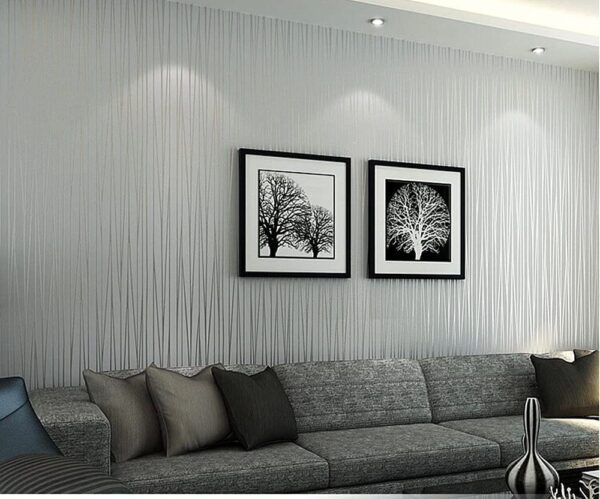 Hanmero Classic Flocking Plain Stripe Modern Wallpaper Silver Grey