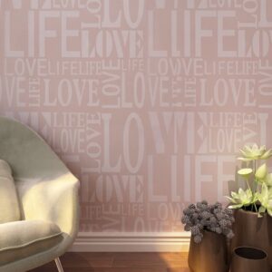 HANMERO 3D Modern Fashion Love&Life Letters Nonwoven Wallpaper Bedroom Wall Paper Roll Decor 57 Square Feet Light Purple