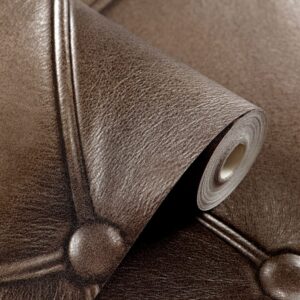 Hanmero Vintage 3D Faux Leather Textured Lattice Wallpaper Brown - Image 2