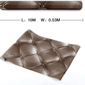 Hanmero Vintage 3D Faux Leather Textured Lattice Wallpaper Brown - Image 4