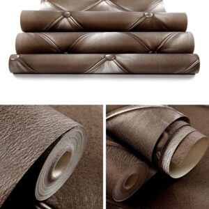 Hanmero Vintage 3D Faux Leather Textured Lattice Wallpaper Brown - Image 7