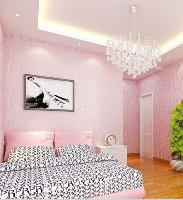 HANMERO Korean Style Romantic Love Life Alphabet Pattern Non-woven Home Wallpaper For Girls Room Pink
