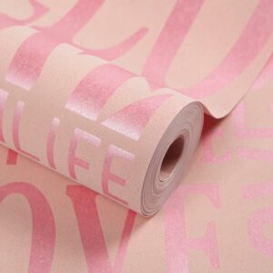 HANMERO Korean Style Romantic Love Life Alphabet Pattern Wallpaper Pink - Image 9