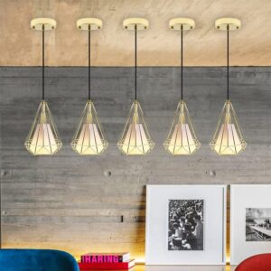 Retro Style Ceiling Pendant Light - Gold Iron Basket Cage - Image 6