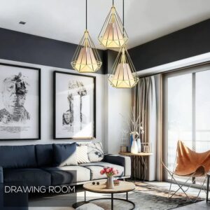 Retro Style Ceiling Pendant Light - Gold Iron Basket Cage - Image 7