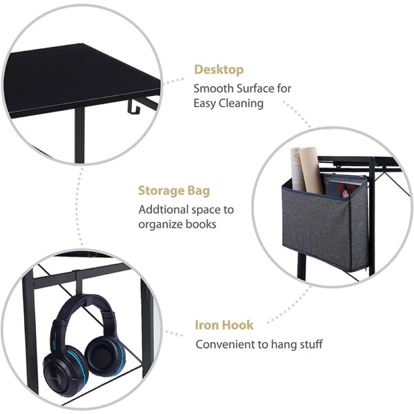 Computer Desk with Storage Bag Headphone Hook