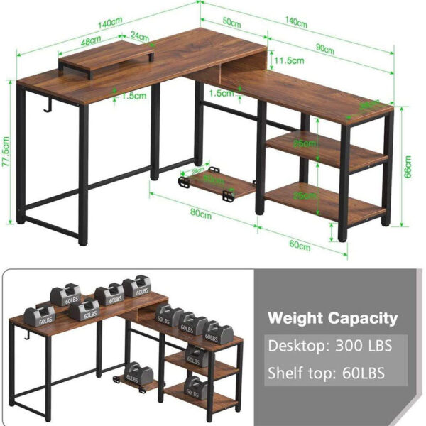 L Shaped Computer Desk with Storage Shelves