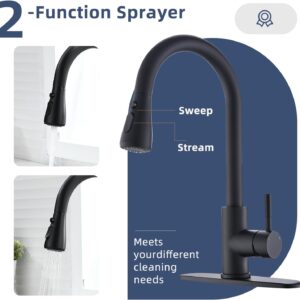 Homesbrand Kitchen Mixer Tap with Pull Out Sprayer Pause Function 360 Degree Swivel Pre-Rinse Matt Black - Image 3