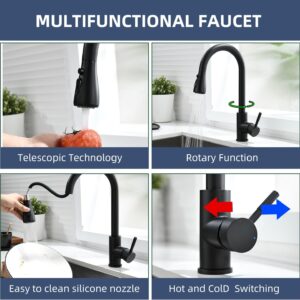 Homesbrand Kitchen Mixer Tap with Pull Out Sprayer Pause Function 360 Degree Swivel Pre-Rinse Matt Black - Image 6