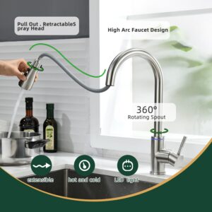 HOMESBRAND Kitchen Sink Mixer Tap Pull Out Sprayer with touchable water temperature adjustment 360 Degree Swivel Pre-Rinse Stainless Steel - Image 5