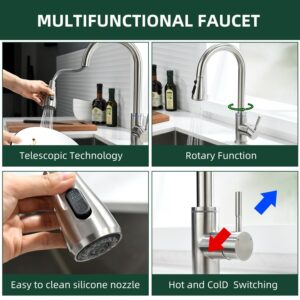 HOMESBRAND Kitchen Sink Mixer Tap Pull Out Sprayer with touchable water temperature adjustment 360 Degree Swivel Pre-Rinse Stainless Steel - Image 7