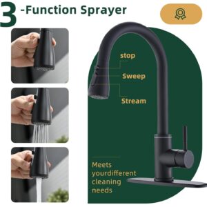 Homesbrand Kitchen Sink Mixer Tap With Touchable Water Temperature Adjustment 360 Swivel Pre-Rinse Matte Black - Image 4