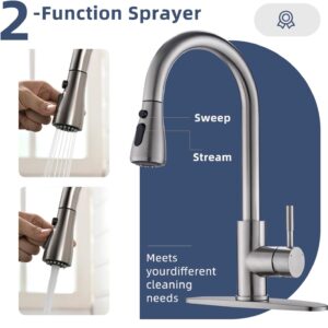 HOMESBRAND Kitchen Mixer Tap Pull Out Spraye with Pause Function 360 Degree Swivel Pre-Rinse Silvery - Image 3