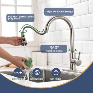 HOMESBRAND Kitchen Mixer Tap Pull Out Spraye with Pause Function 360 Degree Swivel Pre-Rinse Silvery - Image 4