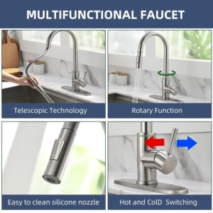 HOMESBRAND Kitchen Mixer Tap Pull Out Spraye with Pause Function 360 Degree Swivel Pre-Rinse Silvery - Image 6