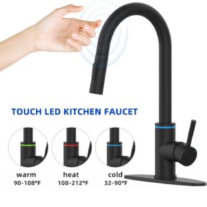 HOMESBRAND Kitchen Mix Taps with Pull Out Spray 360° Swivel 2 Spary Modes touchable Water Temperature Adjustment Black - Image 3