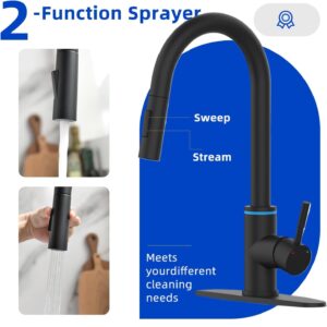 HOMESBRAND Kitchen Mix Taps with Pull Out Spray 360° Swivel 2 Spary Modes touchable Water Temperature Adjustment Black - Image 5