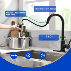 HOMESBRAND Kitchen Mix Taps with Pull Out Spray 360° Swivel 2 Spary Modes touchable Water Temperature Adjustment Black - Image 6
