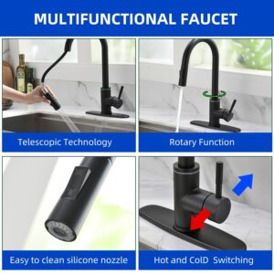 HOMESBRAND Kitchen Mix Taps with Pull Out Spray 360° Swivel 2 Spary Modes touchable Water Temperature Adjustment Black - Image 8